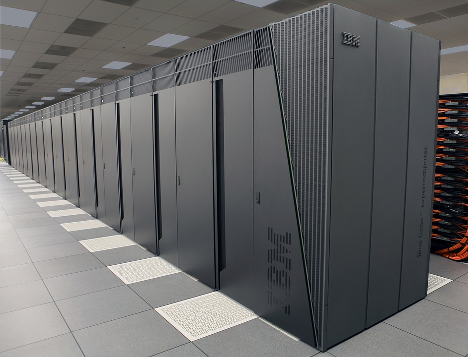 IBM super computers in a server room.